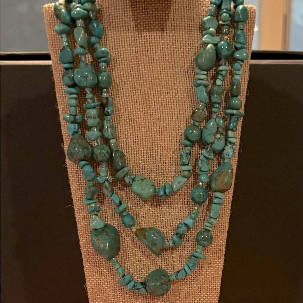 Triple-strand turquoise and 925 SS necklace